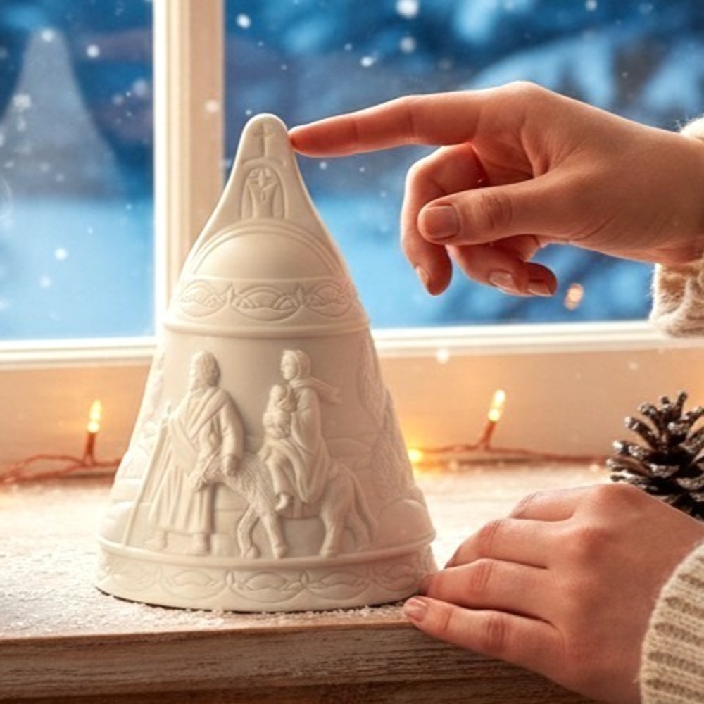 Our Lady of the Snows Nativity Bell 1993 Bisque Porcelain 5.5"‎ Shrine Christmas